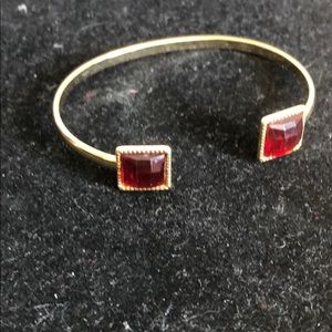 Gold and Ruby like Accent Gem Bangle Bracelet